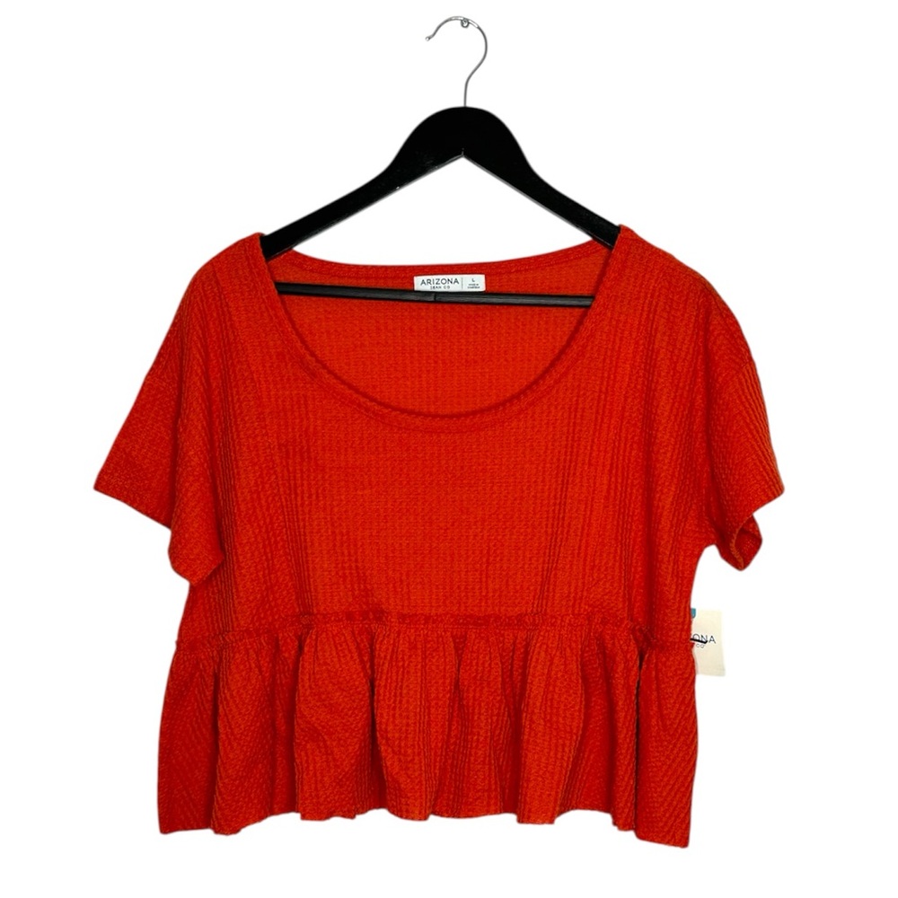 NWT Arizona Jean Co Textured Babydoll Crop Top Size Large Orange Shade Summer